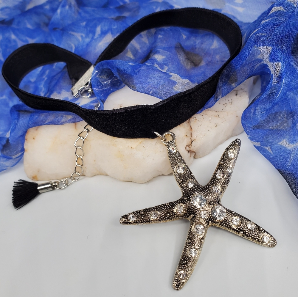 ❤️ Sexy Black Velvet Choker Necklace Sea Star Pendant Tropical Boho